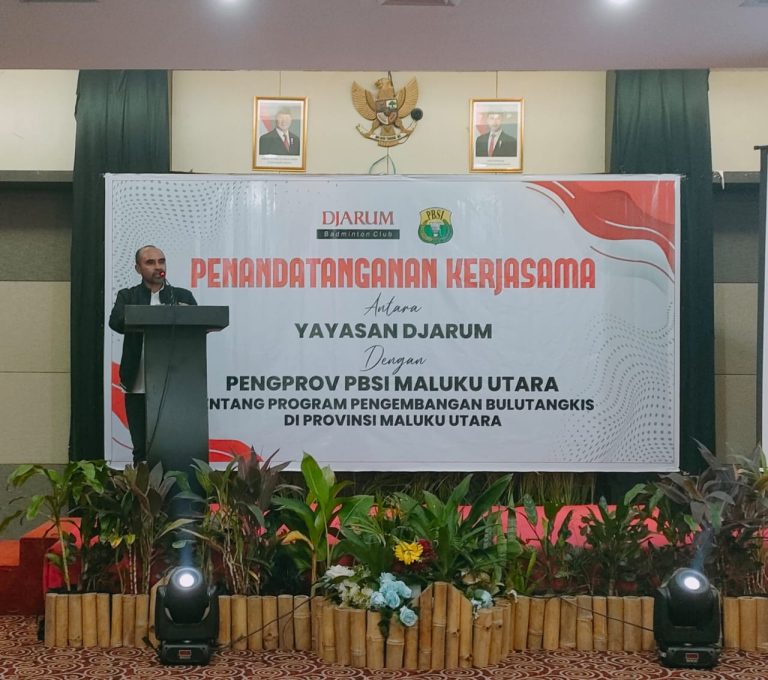 Sambutan Kadispora pada penandatanganan Kerjasama Yayasan Djarum dan Pengprov PBSI Malut